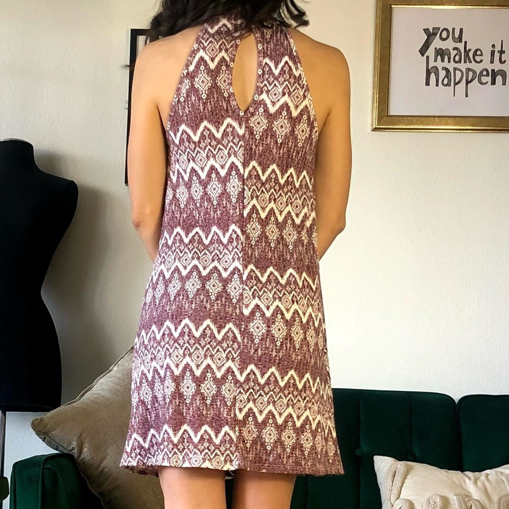 Tribal Print Spring Flowy Mock Neck Dress Casual Summer Outfit Size S - Picture 2 of 7